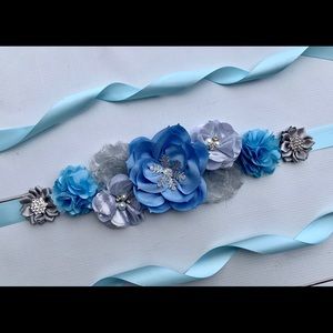 Blue Silver Frozen Snowflakes Maternity Sash